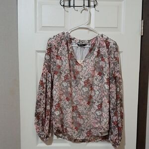 Chic Floral Blouse with Pink and Red Accents